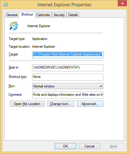 Internet Explorer Properties